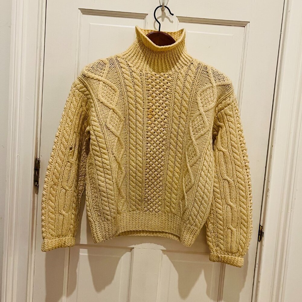 Vintage Cable Knit Knitted by Hand Ireland Thick Wool Ivory Sweater Size Small - Picture 12 of 16